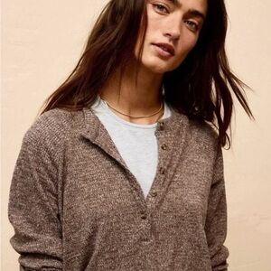 American Eagle Women's Brown Plush Long Sleeve Henley Top